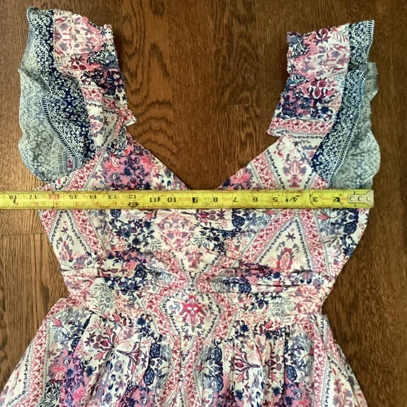 Caroline Constas Tiered Ruffled Cotton Frill Dress Pockets V-Neck Smocked Back - Picture 13 of 16